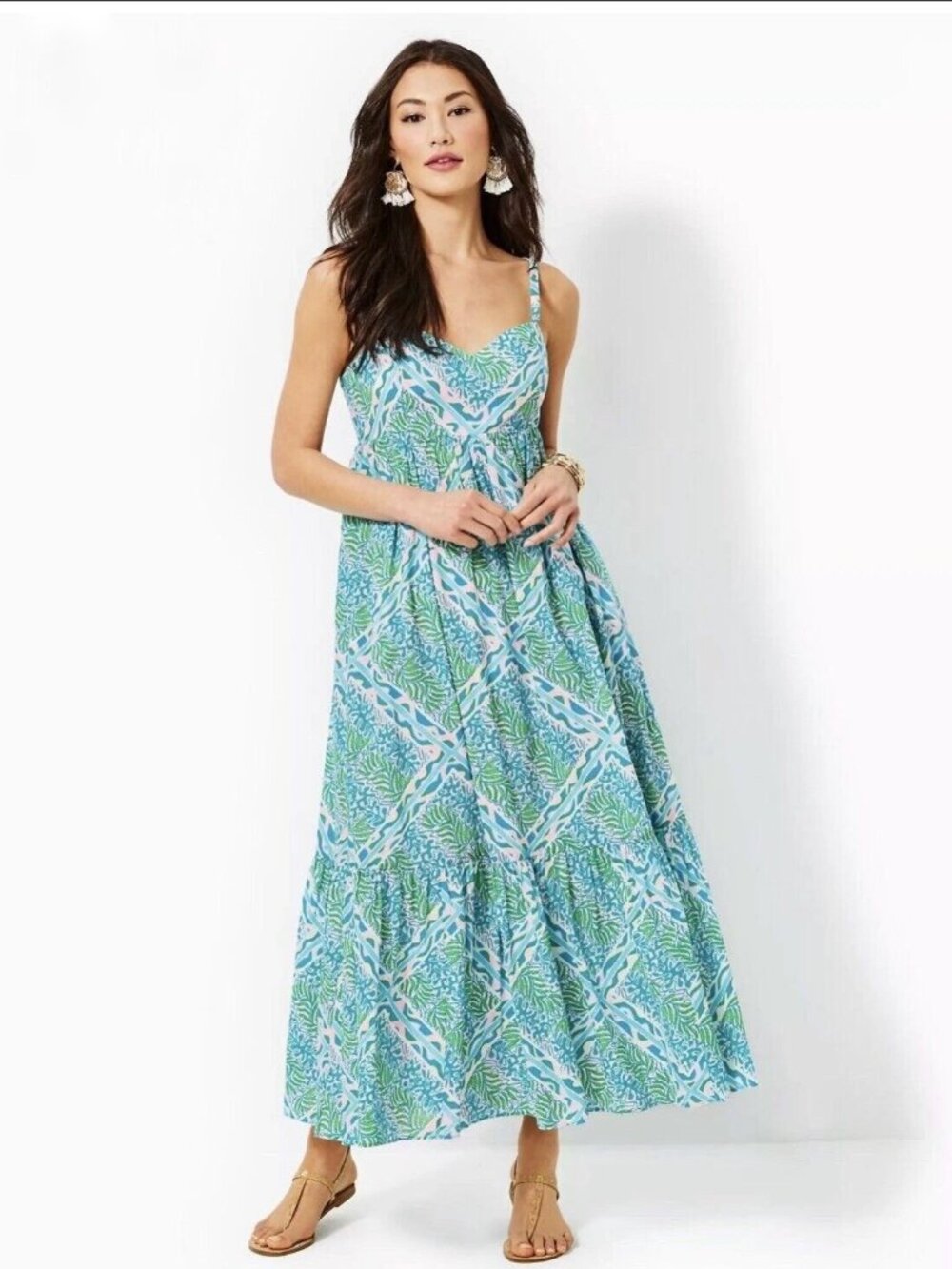 Lilly Pulitzer Heidi Cotton Maxi Dress Prism Blue Good Greef Size 6 NWT